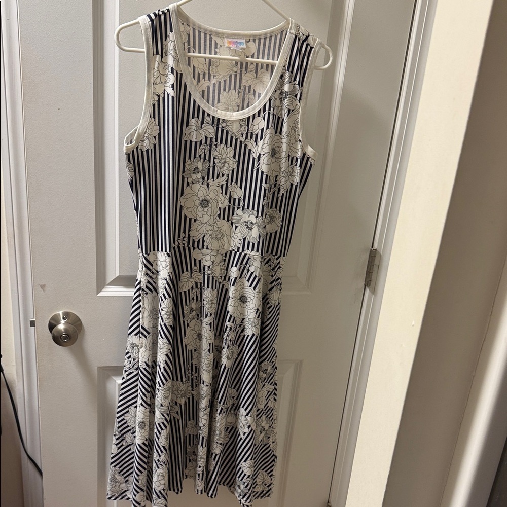 LuLaRoe Navy and Cream Floral Midi Dress